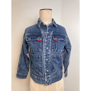 Y2K Gap Denim Jacket Girls Youth Size Small 5/6 Blue Denim Snap Medium Wash Red